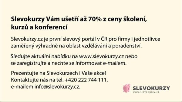 Na portálu Slevokurzy můžete zakoupit školení, kurzy, konference a ostatní vzdělávací a poradenské služby se slevou až 70 %